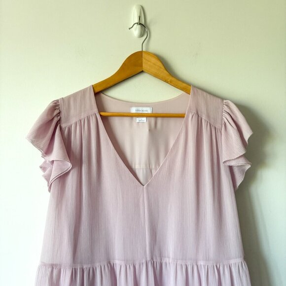Aritzia Little Moon Sol Dress Semi Sheer Tiered Belted Mini Lilac Size Large - Picture 6 of 10